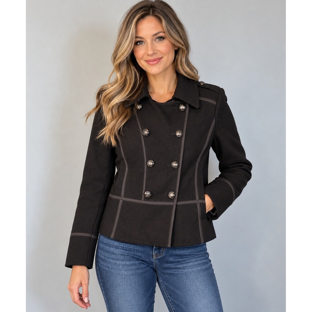 191.  Express Black‎ Double Breasted Military Style Peacoat Women Medium